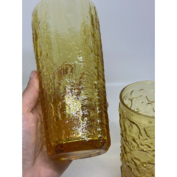 VTG Anchor Hocking Amber Yellow Textured Tumblers Set 2 - 5.5" & 7" Mid-Century - Picture 6 of 7